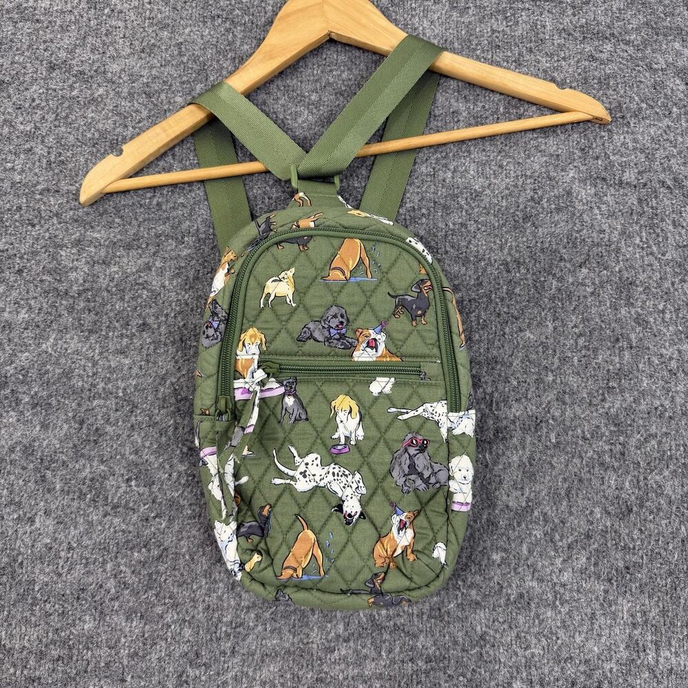 Vera Bradley Essential Sling Backpack in Dog Park Small Green Quilted Cute Fun